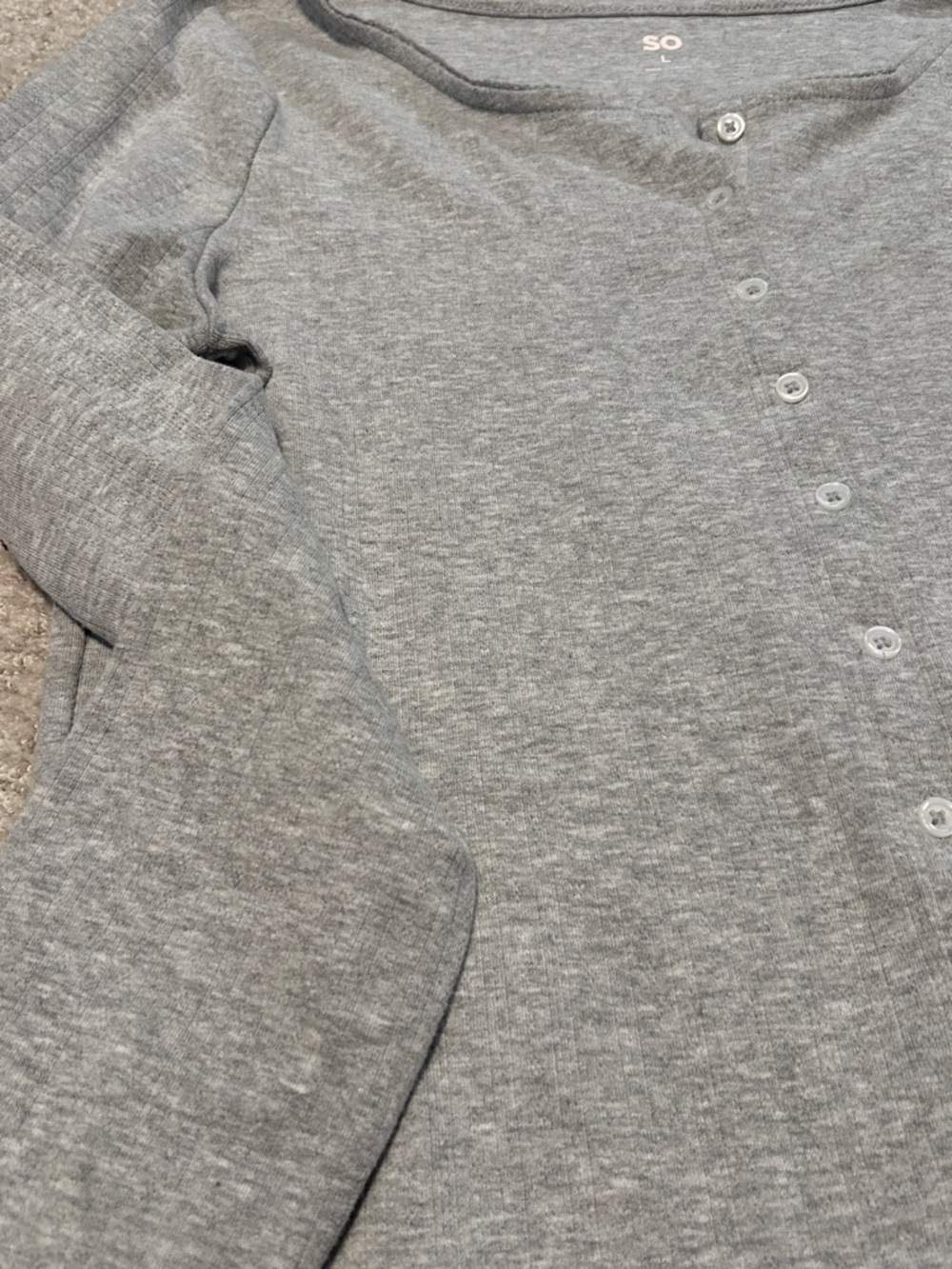 SO Gray Ribbed Long Sleeve Button-Up Tee - Picture 7 of 8